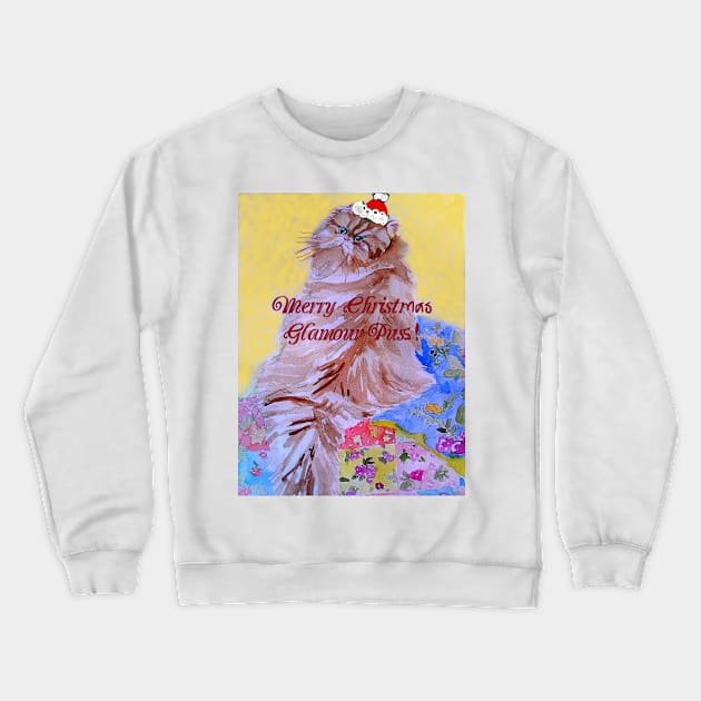 Merry Christmas Glamour Puss! Patchwork Quilt and Cat Watercolour Crewneck Sweatshirt by SarahRajkotwala